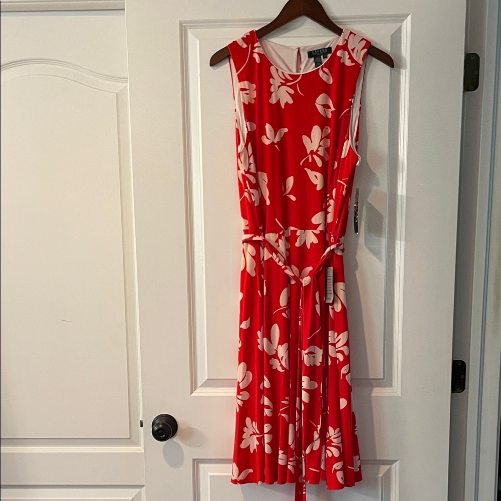 Ralph Lauren Red Sleeveless Floral Midi Dress